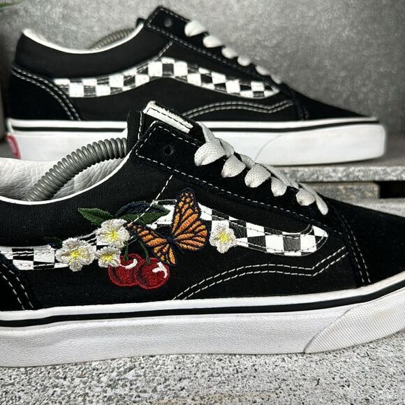 Vans Old Skool Checker Floral Suede Sneakers Shoes Size 6 Boho Hippie - Picture 4 of 8